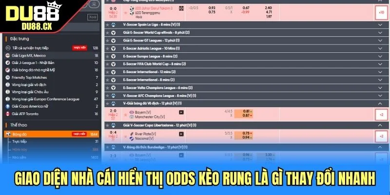 Giao diện nhà cái hiển thị odds kèo rung là gì thay đổi nhanh