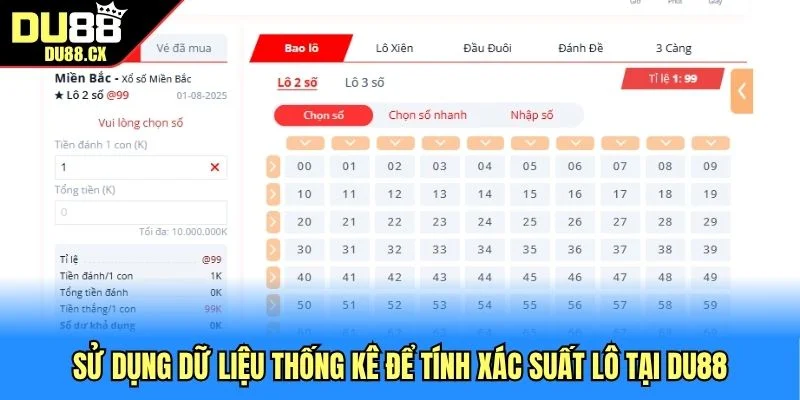 Sử dụng dữ liệu thống kê để tính xác suất lô tại DU88